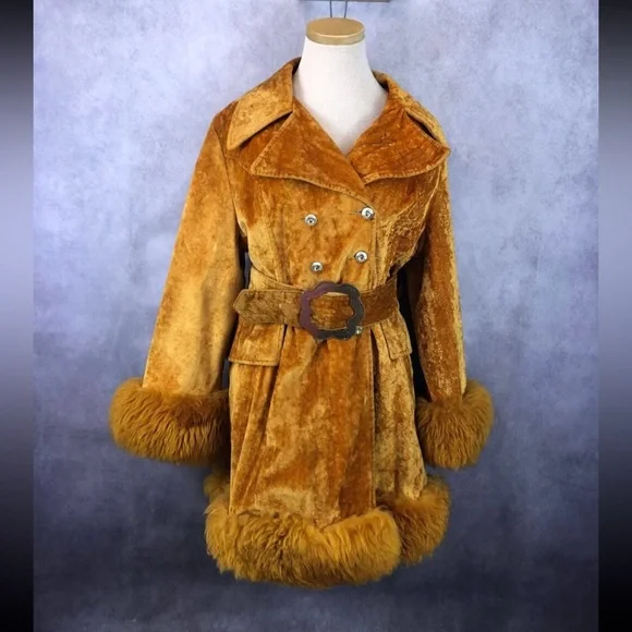 Country Pacer rare 60s gold velvet penny lane fur sleeve Russian coat - Picture 7 of 16